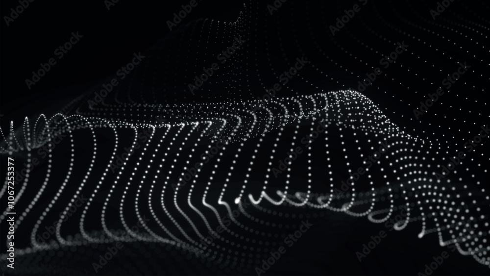 Poster futuristic point wave of particles. visualization of sound waves. technology or science banner. abst