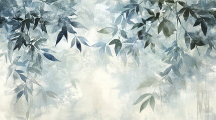 Artistic wall decor, lush painted leaves creating a natural ambiance in interior design