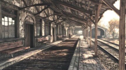 Rustic Station - Weathered, rustic station with wooden beams, creating a vintage countryside look.