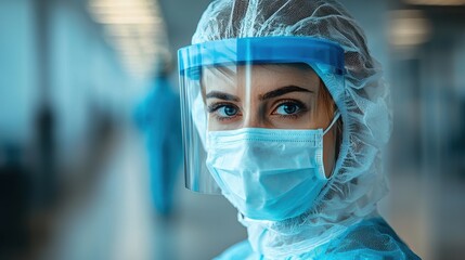 Protective Gear: Scientist in Lab Coat, Mask, and Face Shield