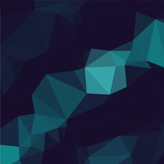 Obraz premium Abstract polygonal background with teal and blue triangles on black.