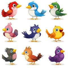 Naklejka premium Colorful Cartoon Birds Illustration