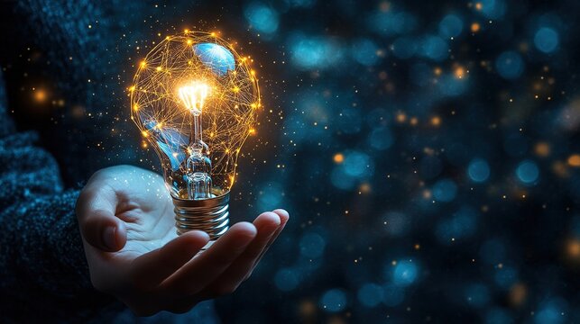 Businessman hand holding creative light bulb with industry network, analysis solution and development marketing network icons planning strategy, Modern business, Innovative of new ideas HD