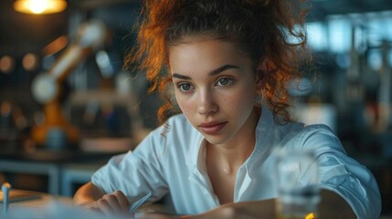 Focused young engineer, robotics enthusiast in modern tech lab