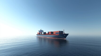 large cargo ship sailing smoothly across the ocean, loaded with shipping containers