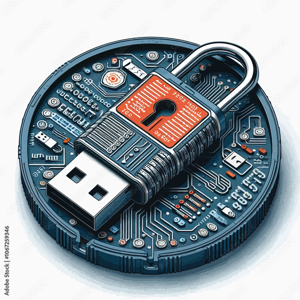 Fototapete locked usb drive with protective coding graphics