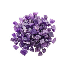 Fototapeta premium Amethyst Crystal Chips Pile Isolated on Transparent Background