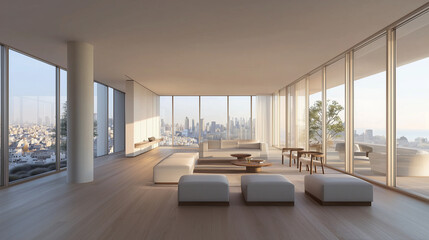 Fototapeta premium Modern Luxury Open Plan Office with Natural Light