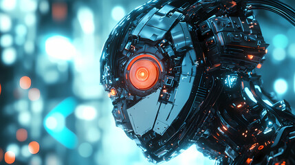 Fototapeta premium Cyborg android robot, sci-fi futuristic robotic - by generative ai. Futuristic. Illustration