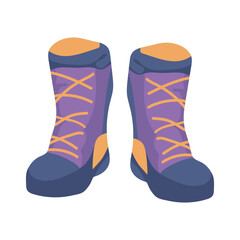 Climbing boots in flat design. Alpinism outdoors shoes with leg protection. Vector illustration isolated.