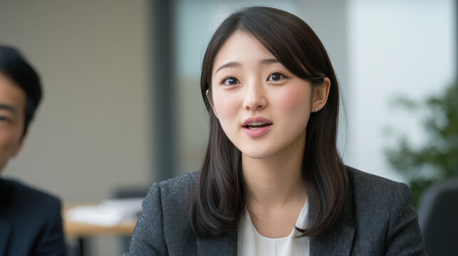 Japanese business woman talking to colleagues at a meeting or job interview