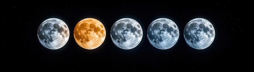 Obraz premium Phases of the moon, showcasing a transition from new moon to full moon against a black backdrop.