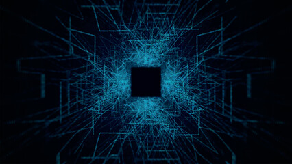 Colorful Tunnel Background. Abstract techno digital background. Big data visualization. Data flow information. Concept of digital communication. Wormhole. 3d vector illustration.