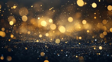 Obraz premium A shimmering display of golden particles twinkling in a dark background during a festive evening celebration
