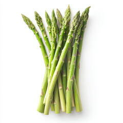 A fresh bunch of asparagus, isolated on a white background, showcasing vibrant green color and crispness