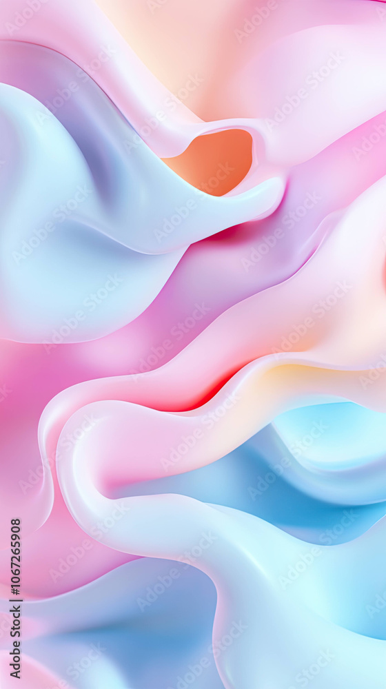 Poster harmonious blend of pastel gradients creates soothing 3d minimal design, featuring soft waves of pin
