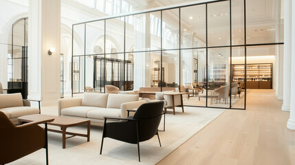 Luxurious Open Space Office Interior with Modern Furniture