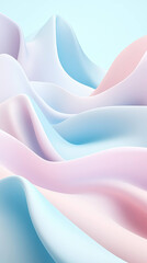 Soft pastel waves create serene and calming atmosphere, blending shades of pink, blue, and white in minimalistic design. This stylish 3D artwork evokes tranquility and elegance