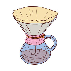 Coffee making with filter in flat design. Vertical filtration method brew. Vector illustration isolated.