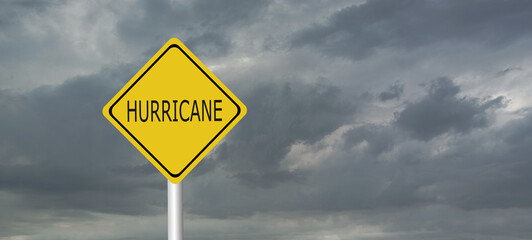 danger,caution,Hurricane Idalia warning sign against a powerful stormy background with copy space. Dirty and angled sign with cyclonic winds add to the drama.hurricane season sign on cloudy background