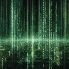 Matrix-like screen with coded data flowing vertically in green