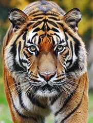 Naklejka premium Tiger crossing lush green field