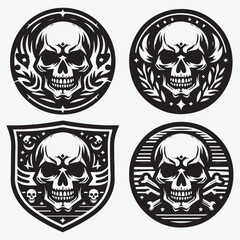 Fototapeta premium Skull Silhouettes Bundle Clip Art Vector Illustration Isolated on White Background