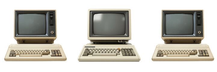 Vintage Computers Collection On Transparent Background
