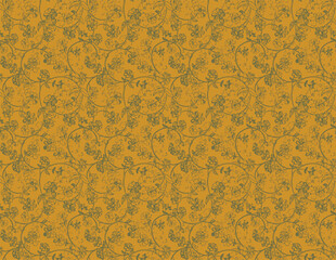Japanese ivy and flower vintage pattern. Ornamental grunge spiral swirl design.