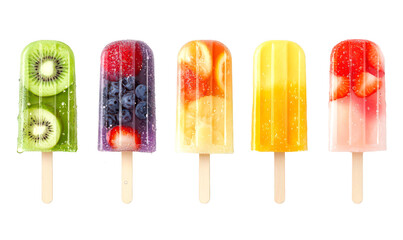 Colorful fruit popsicles isolate on transparent background, png, cutout