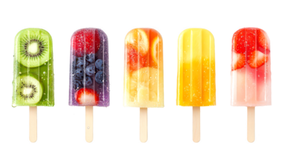 Colorful fruit popsicles isolate on transparent background, png, cutout