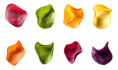 Colorful petals in various shapes isolate on transparent background, cutout, png