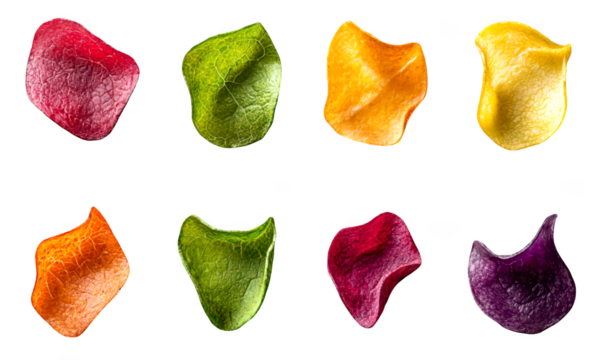 Colorful petals in various shapes isolate on transparent background, cutout, png