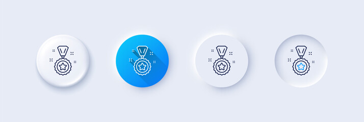 Winner reward line icon. Neumorphic, Blue gradient, 3d pin buttons. Award medal sign. Best achievement symbol. Line icons. Neumorphic buttons with outline signs. Vector