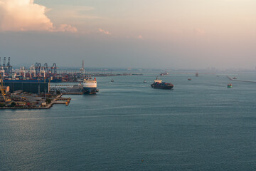 Fototapeta premium Aerial view of Laem Chabang Port. The largest port in Thailand, located in the Eastern Economic Corridor (EEC) development project.
