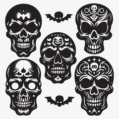 Fototapeta premium Skull Silhouettes Bundle Clip Art Vector Illustration Isolated on White Background