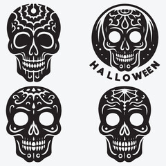Skull Silhouettes Bundle Clip Art Vector Illustration Isolated on White Background
