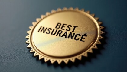 A shiny golden badge labeled best insurance rests on a solid teal surface.