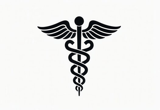 The caduceus symbol illustrates medicine with a winged staff and two serpents entwined.
