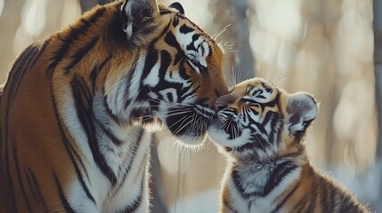 Obraz premium Tender Moment Between Tiger and Cub