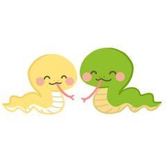 巳年の年賀状素材　二匹のかわいいへび　ラインなし