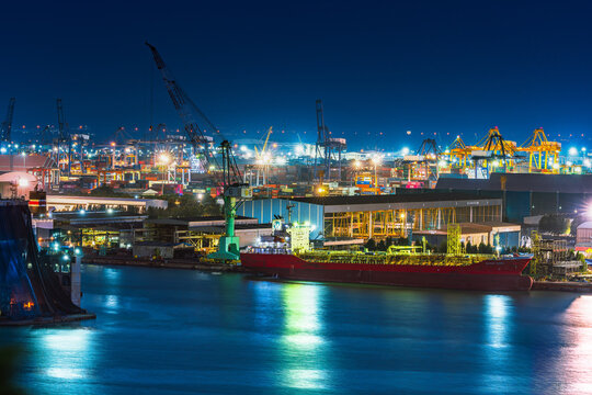Aerial view of Laem Chabang Port. The largest port in Thailand, located in the Eastern Economic Corridor (EEC) development project.