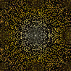 Geometric gold lace seamless pattern. Arabic tile lattice vector background.