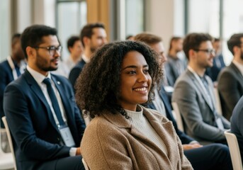 Obraz premium Woman listening to presentation in a conference room