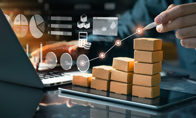 Business online marketing and product development concepts with customer relationship management system and enterprise resource planning.Strategic planning and data analysis