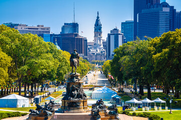 Philadelphia Benjamin Franklin Parkway and cityscape view