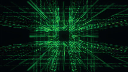 Colorful Tunnel Background. Abstract techno digital background. Big data visualization. Data flow information. Concept of digital communication. Wormhole. 3d vector illustration.