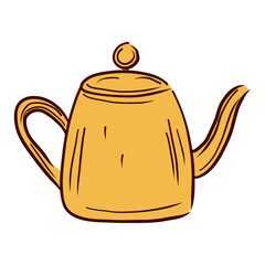 Coffee yellow pot in flat design. Vintage equipment for drink preparation. Vector illustration isolated.