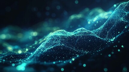 Inspiring animation for inaugural AI and energy conference, deep blue and green hues, dynamic visuals, engaging themes of innovation and sustainability