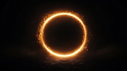 Naklejka premium A glowing, circular portal of light appears on a dark, textured surface, emanating a warm, inviting glow